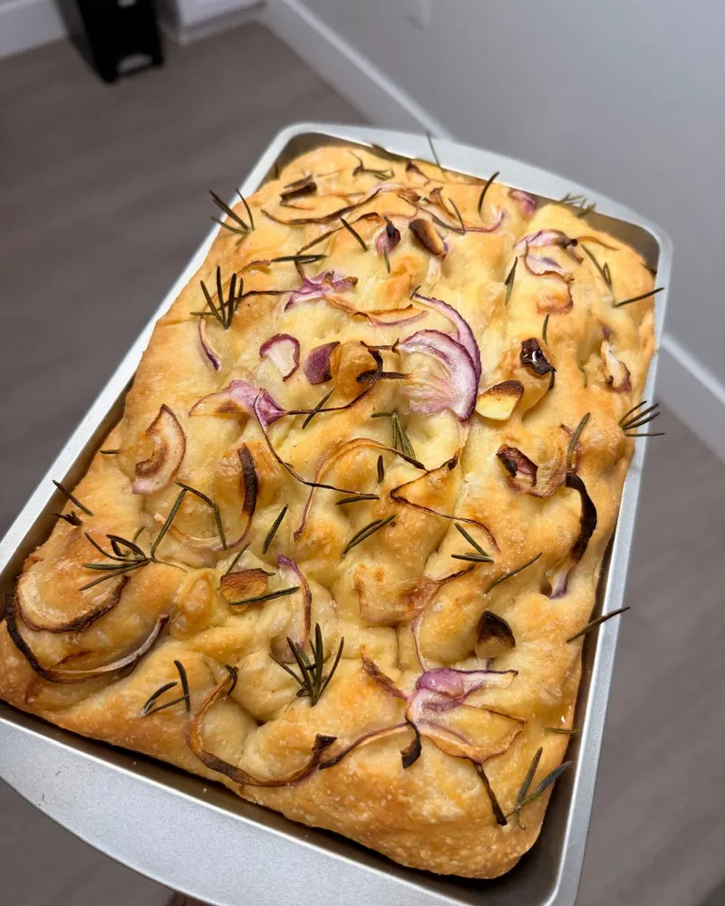 Freshly baked rosemary and onion focaccia