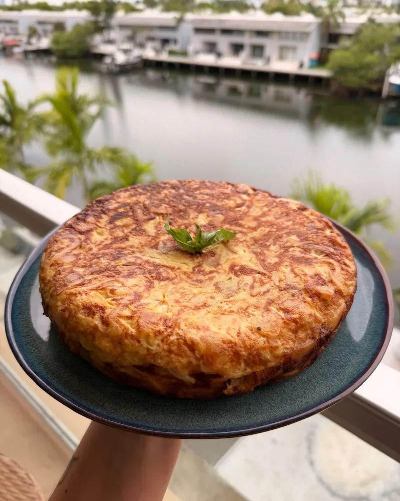 Spanish tortilla with Miami waterfront view